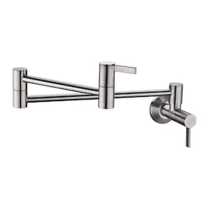 Contemporary 2-Handle Wall-Mounted Pot Filler in Brushed Nickel