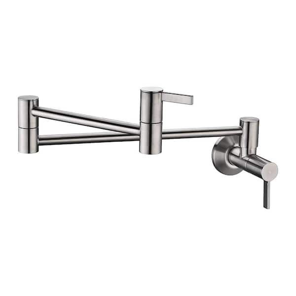 LUXIER Contemporary 2-Handle Wall-Mounted Pot Filler in Brushed Nickel