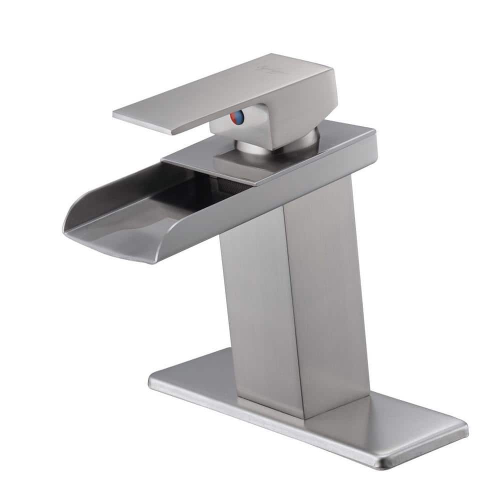 Brushed Nickel Single-Handle Waterfall Bathroom Faucet