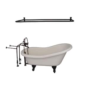 5 ft. Acrylic Ball and Claw Feet Slipper Tub in Bisque with Oil Rubbed Bronze Accessories