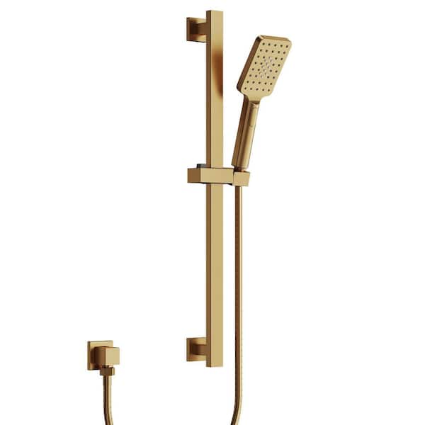 EVERSTEIN 3-Spray Dual Wall Mount Fixed and Handheld Shower Head with Slide Bar 2.5 GPM in Brushed Gold