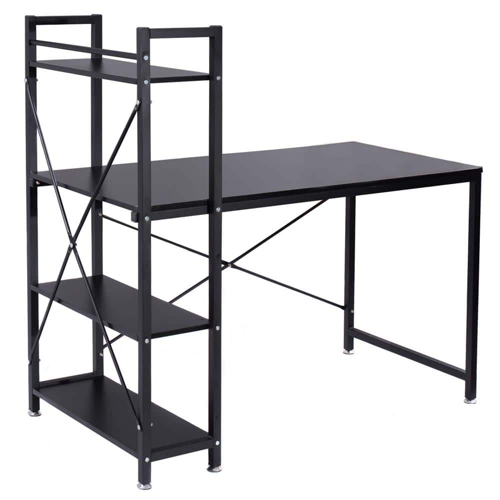24 in. Rectangular Black Computer Desk with Solid Wood Material