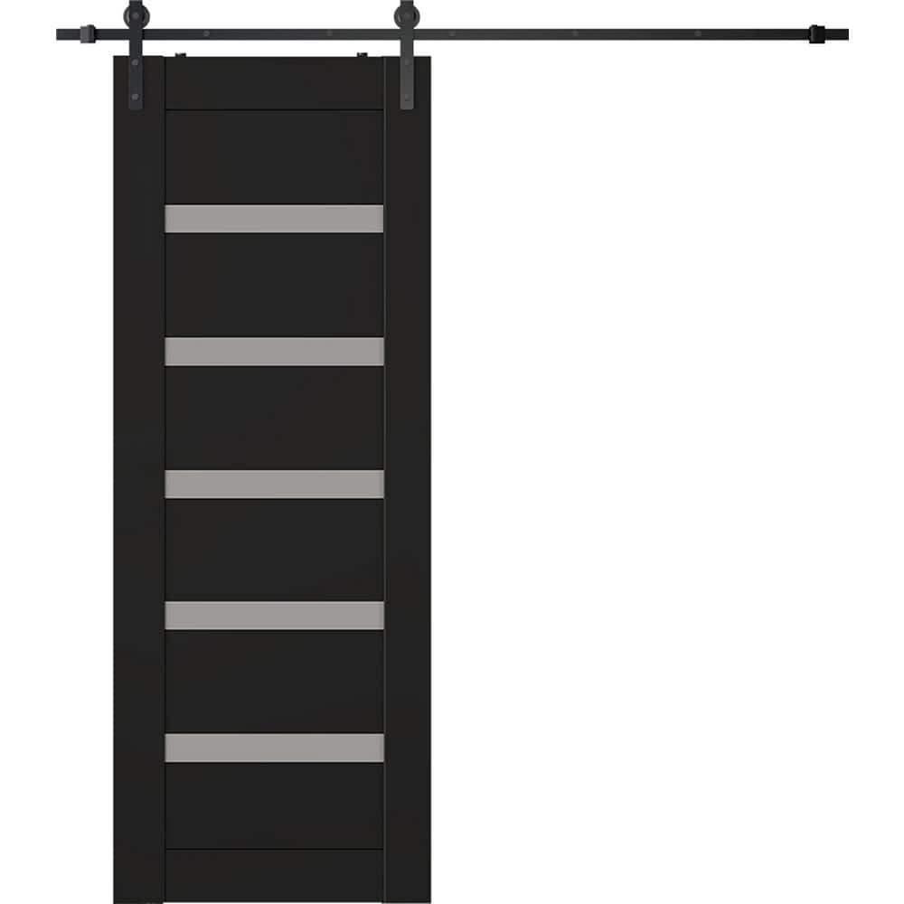 Leora 28 in. x 96 in. 7-Lite Frosted Glass Black Matte Wood Composite Sliding Barn Door with Hardware Kit price history on PriceWatchPro