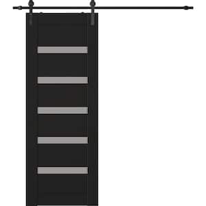 Leora 32 in. x 80 in. 5-Lite Frosted Glass Black Matte Wood Composite Sliding Barn Door with Hardware Kit