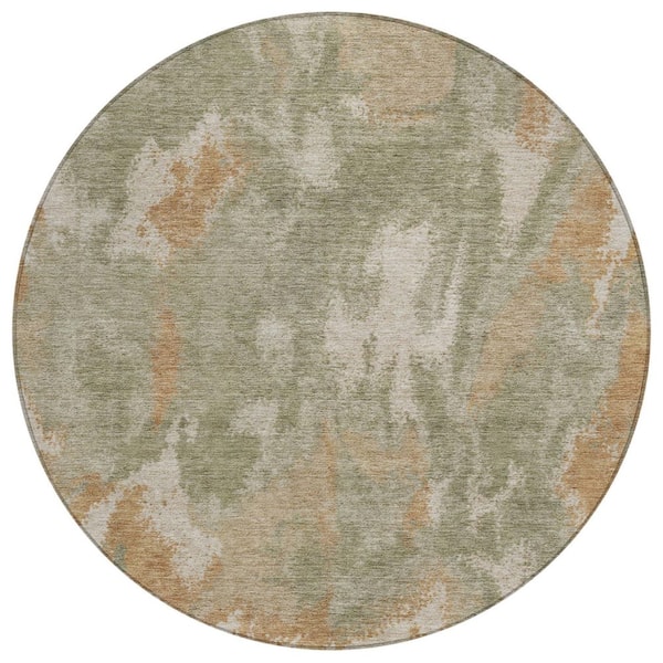 Chantille Machine Washable Indoor/Outdoor Abstract ACN3017 Olive 8 ft. x 8 ft. Round Rug