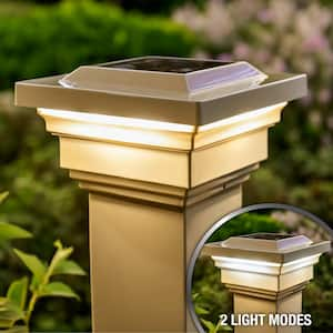 Regal 4 in. x 4 in. Outdoor Tan Vinyl LED Solar Post Cap (2-Pack)