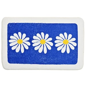 16 in. x 24 in. Blue Cute Daisy Microfiber Rectangle Bathroom Rug with Non Slip Backing