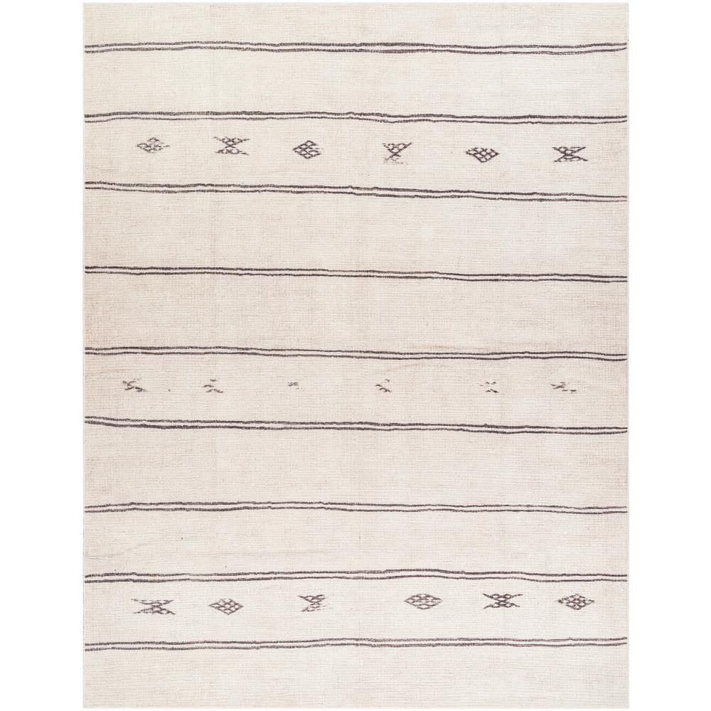 Ivory and Black Stripe Polyester Rectangular Area Rug 7'10" x 10'