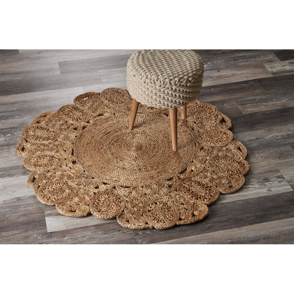 Handmade Natural Jute Round Braided Floral Area Rug