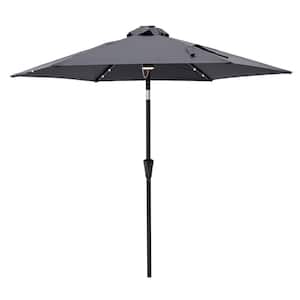 7-1/2 ft. Steel Market Solar Tilt Patio Umbrella with LED Lights in Anthracite Solution Dyed Polyester