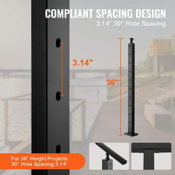 VEVOR Cable Railing Post 36 in. L x 1 in. W x 2 in. H Steel 30° Angled Hole Stair Railing Post Cable Rail Post (1-Pack )