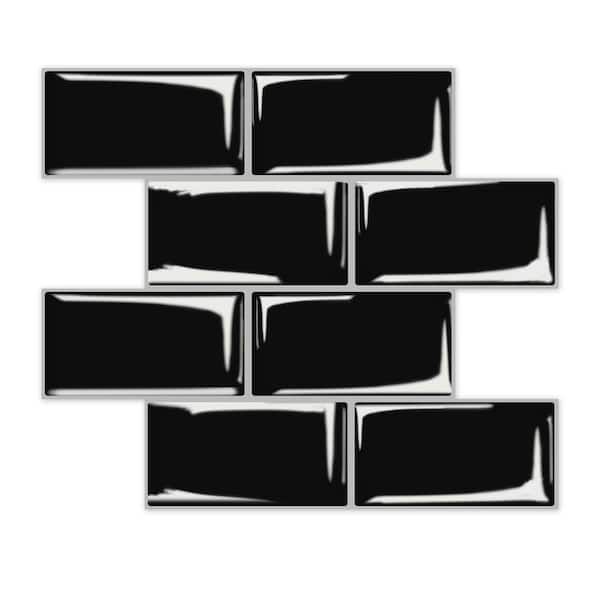 null Metro 12 in. x 12 in. Glossy Black Vinyl Peel and Stick Backsplash Tile (10 sq.ft./pack)