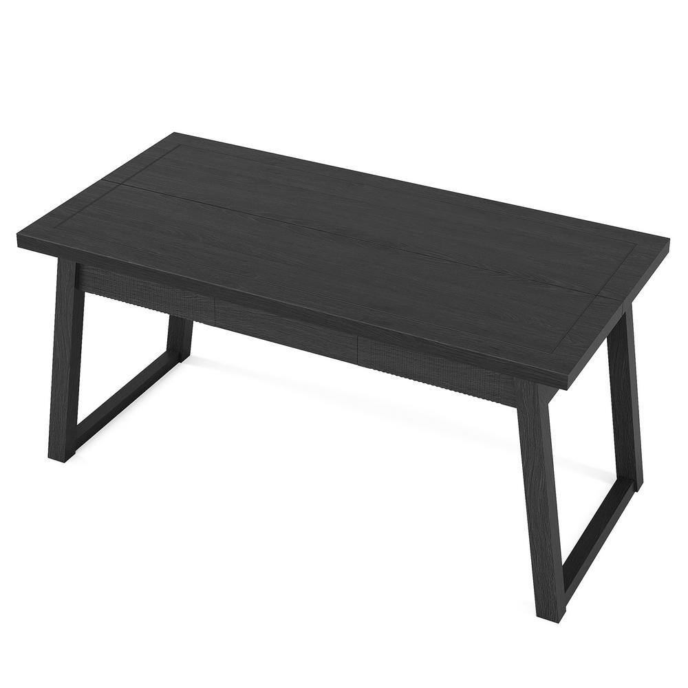 Capen 55 in. Rectangular Black Wood 1-Drawer Computer Desk