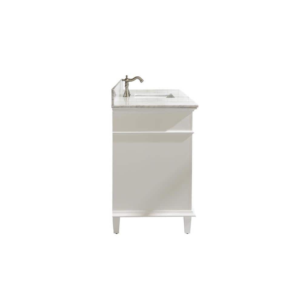 White 60" Freestanding Single Sink Vanity with Carrara Marble Top