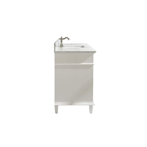 60 in. W x 22 in. D Vanity in White with Marble Vanity Top in White with White Basin With Backsplash