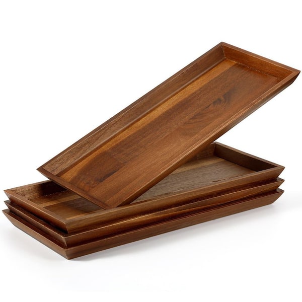 13.8 in. Rustic Black Acacia Wood Rectangular Serving Board Set of 4 for Charcuterie and Appetizers