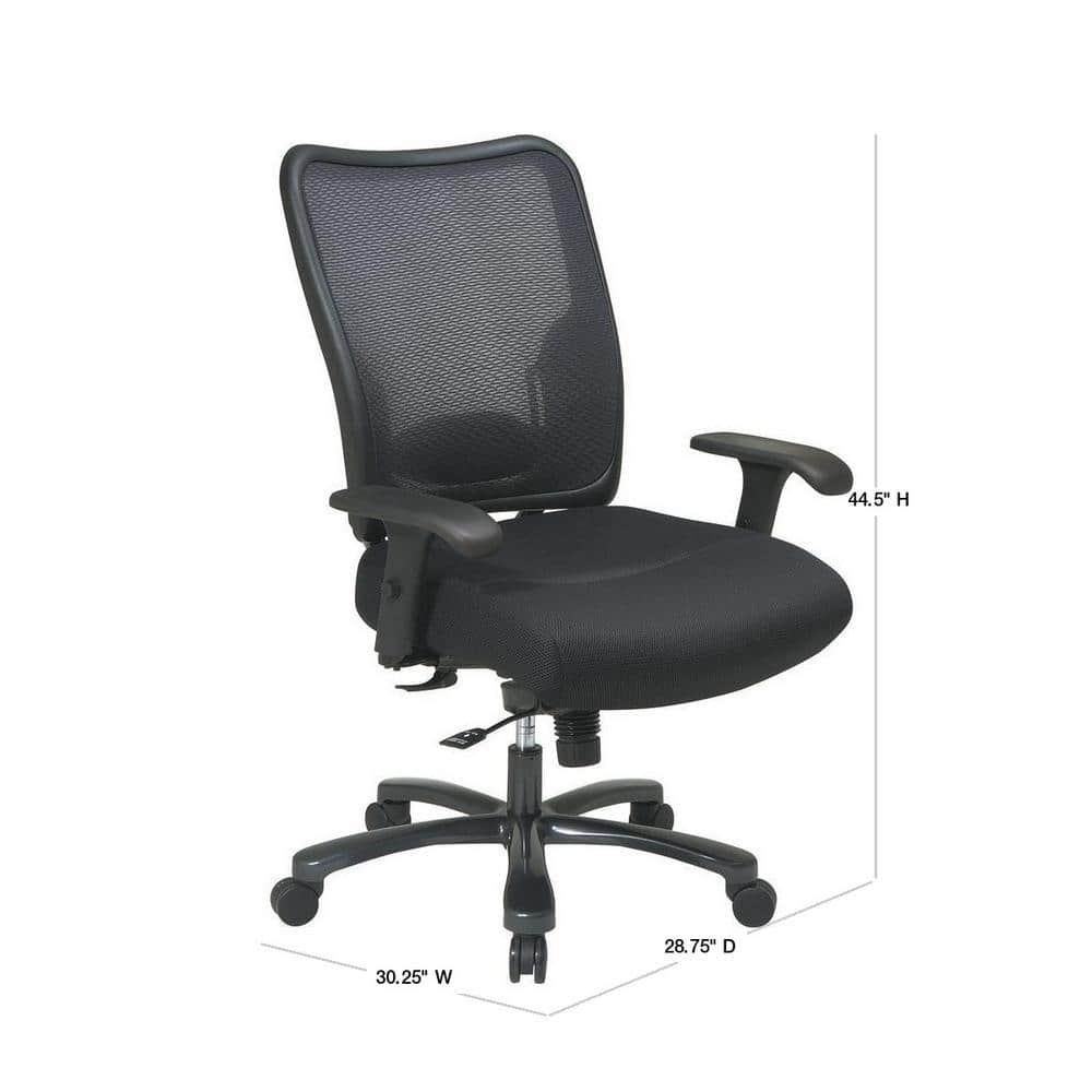 Black Mesh and Leather Executive Swivel Chair with Adjustable Arms