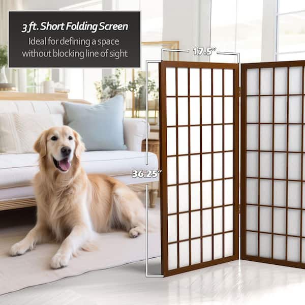 3 ft. Short Window Pane Shoji Screen - Walnut - 5 Panels