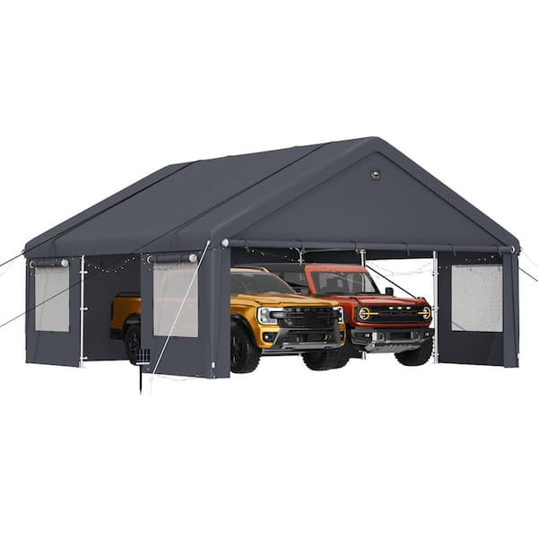 20 ft. W x 20 ft. D Dark Gray Roof PE Galvanized Steel Carport
