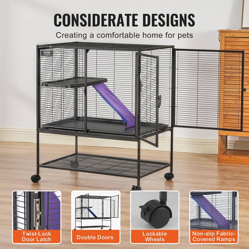 39" Black Metal 2-Tier Rolling Small Animal Cage