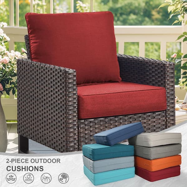 24 in. x 24 in. x 6 in. CushionGuard Outdoor Thicken Lounge Chair Deep Seat Replacement Cushion Set in Red