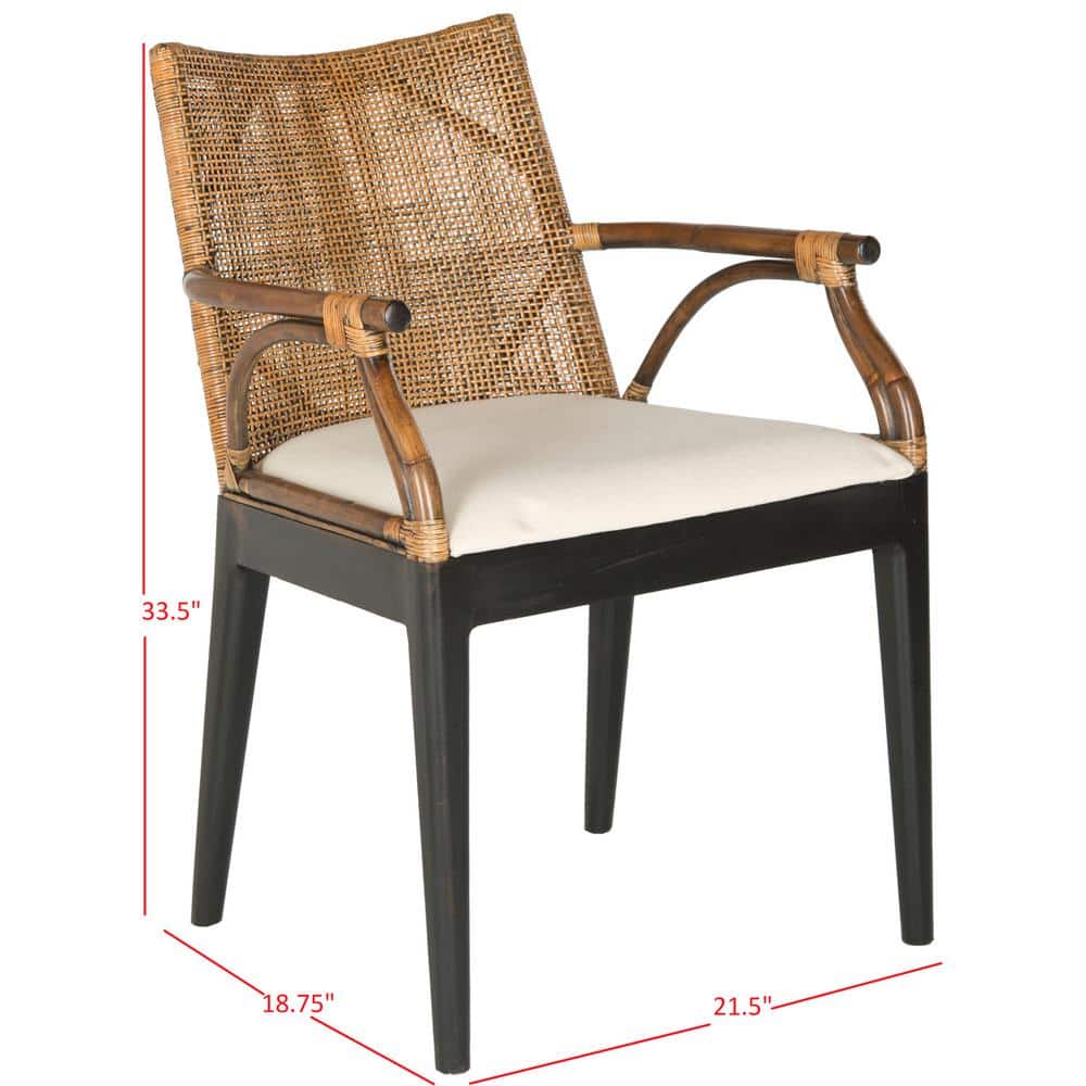 Gianni Transitional Rattan and Mahogany Arm Chair in Brown/Black