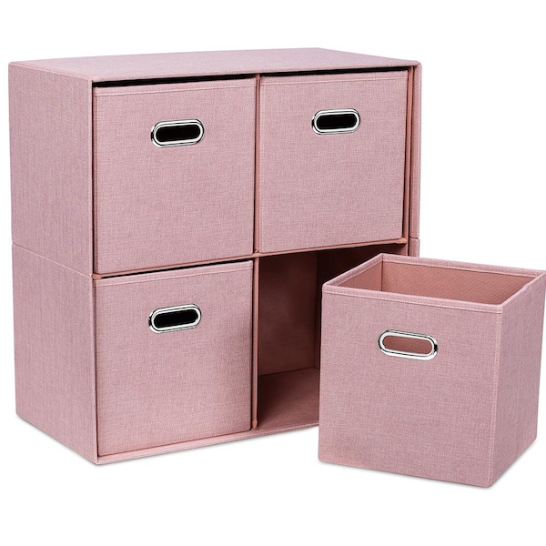 BirdRock Home Navy Linen Cube Organizer Shelf with 4 Storage Bins