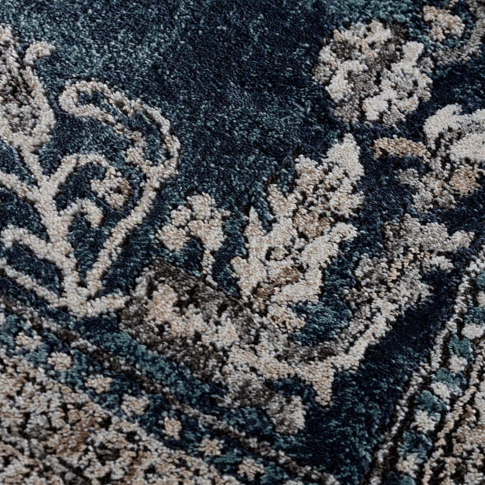Sky Blue High Pile Stain-Resistant Synthetic Area Rug 5' x 7'