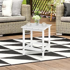 15 in. White Patio Square Wooden Slat End Side Coffee Table for Garden, Porch, Beach and Backyard