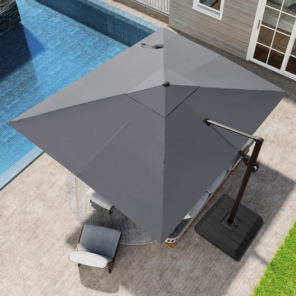 9 ft. x 11 ft. Aluminum Offset Cantilever 360° Rotation Crank Tilt Patio Umbrella in Dark Gray with Fillable Base Weight