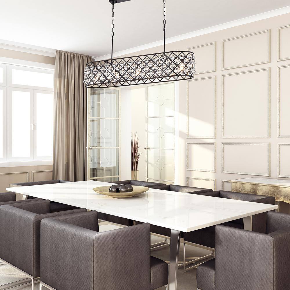 Azha 5-Light Oil Rubbed Bronze Oval Chandelier with Crystal Spheres