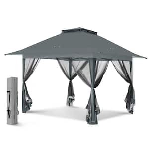 13 ft. x 13 ft. Pop-Up Gazebo Tent Instant with Mosquito Netting, Gray