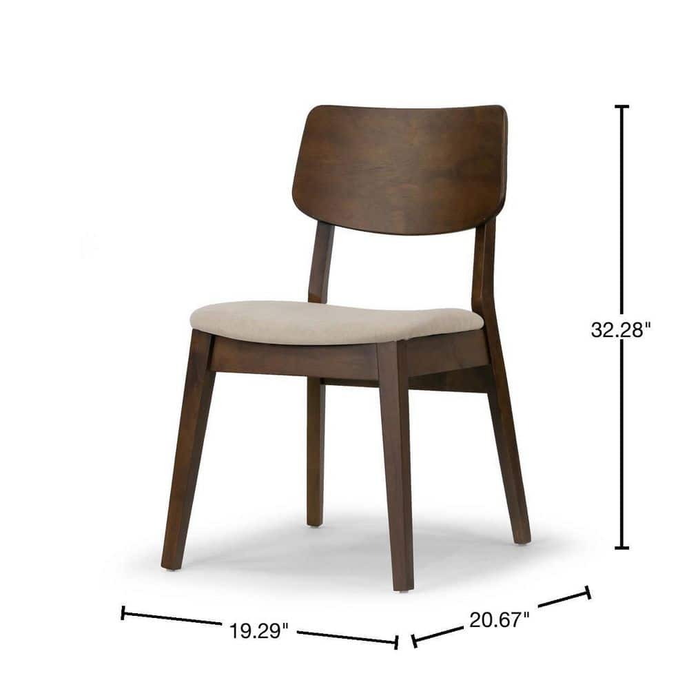 Astin Dark Brown Wood Dining Chairs with Beige Upholstered Seats, Set of 2