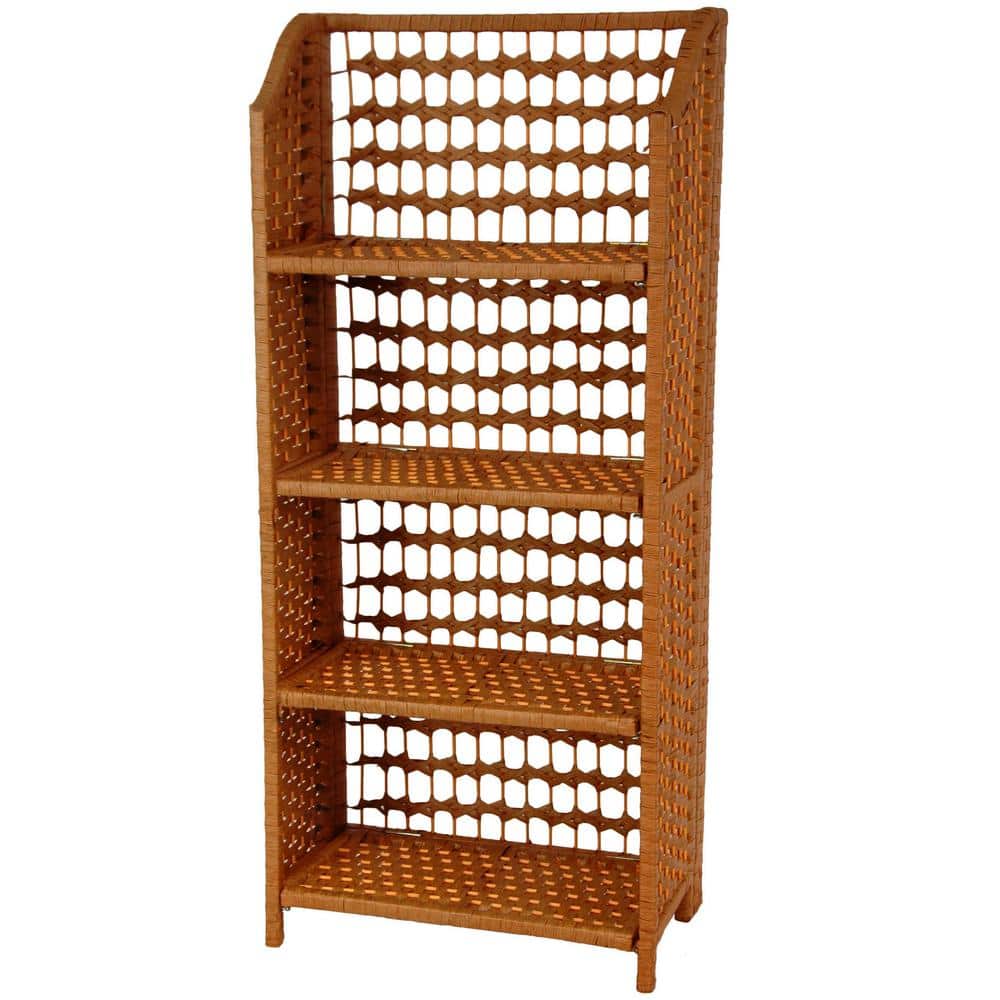 Honey Spruce 43" Rattan Style 4-Shelf Bookcase