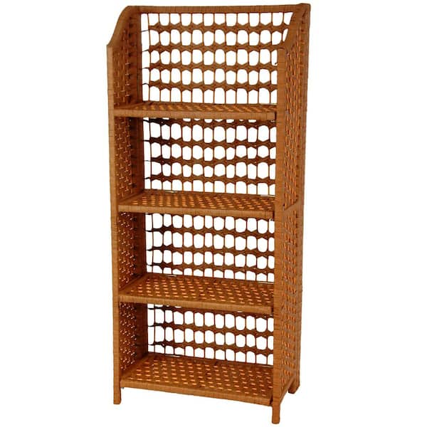 Oriental Furniture 4-Shelf Honey Natural Fiber Shelving Trunk