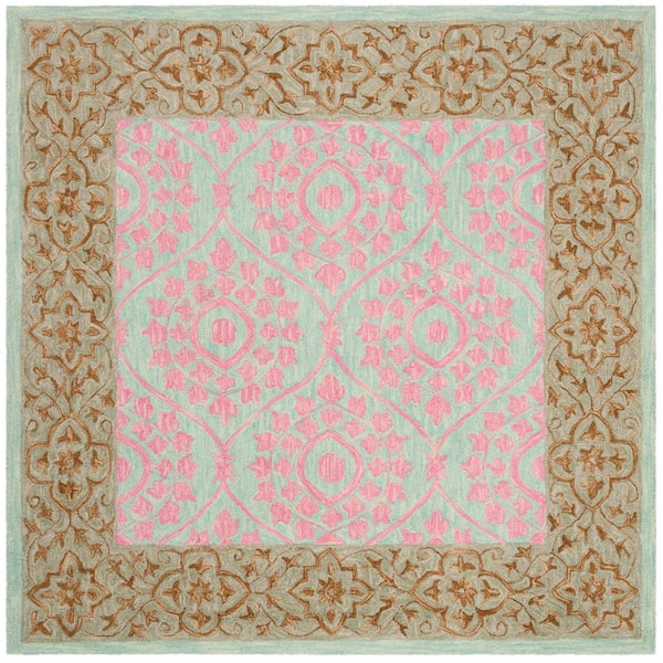 Suzani 5 ft. x 5 ft. Taupe/Pink Ornate Trellis Floral Square Area Rug