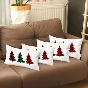 Christmas Tree Decorative Throw Pillow Lumbar 12 in. x 20 in. White and Red for Couch, Bedding (Set of 4)