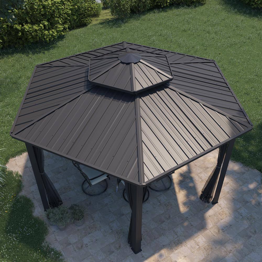 15x15 Ft Black Aluminum and Steel Hexagon Patio Gazebo