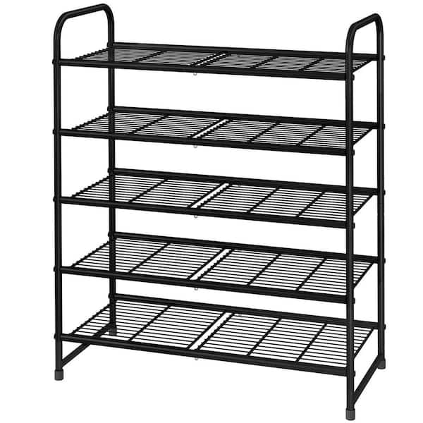 31 in. H 15-Pair Black Metal 5 Tiers Shoe Rack A46A1-shoe-1367 - The ...