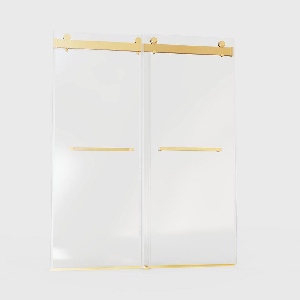 Brushed Gold Frameless Double Sliding Shower Door with Clear Glass
