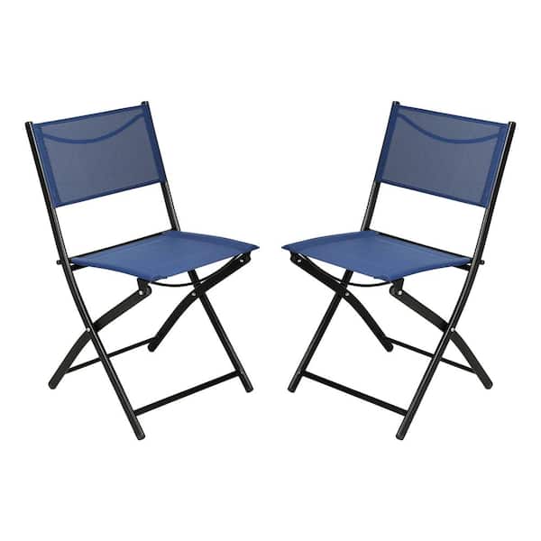 Unbranded Black Steel Outdoor Lounge Chair in Blue (Set of 2)