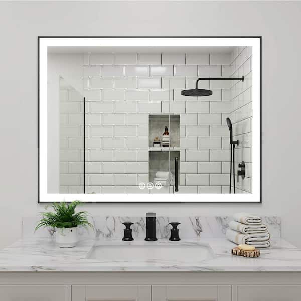 INSTER MOC 48 in. W x 36 in. H Large Rectangular Framed LED Lighted Wall Mount Bathroom Vanity Mirror with Memory Function