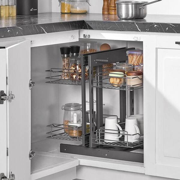 Pull Out Blind Corner Cabinet 15 in. Opening Chrome Soft Close 4-Shelf Slide Out Kitchen Cabinet Organizer
