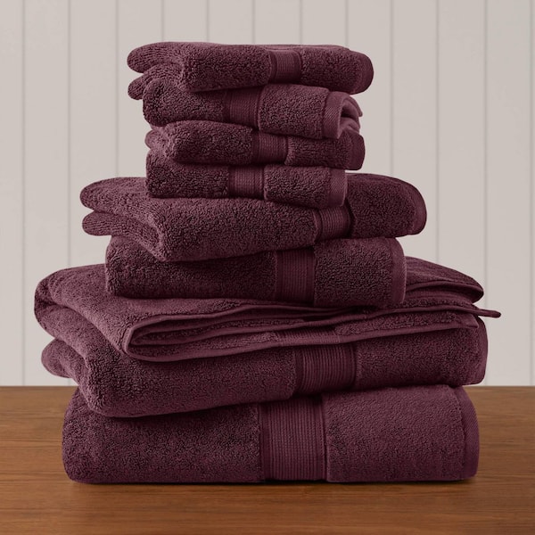 800GSM 8-Piece Burgundy Ultra-Soft 100% Cotton Absorbent Bath Towel Set