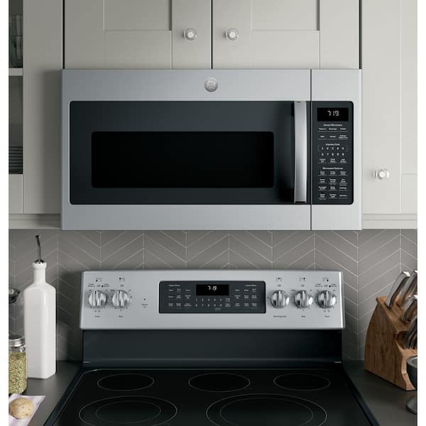 FLOOR MODEL GE Profile™ 1.7 Cu. Ft. Black Stainless Steel Over The Range  Microwave, Don's Appliances