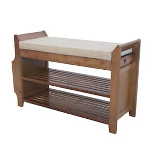30.9 in. H x 19.48 in. 1-Pair Bamboo Shoe Rack Bench with a Side Storage Basket