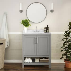 30 in. W x 19 in. D x 38 in. H Bathroom Vanity in Gray with White Stone Top