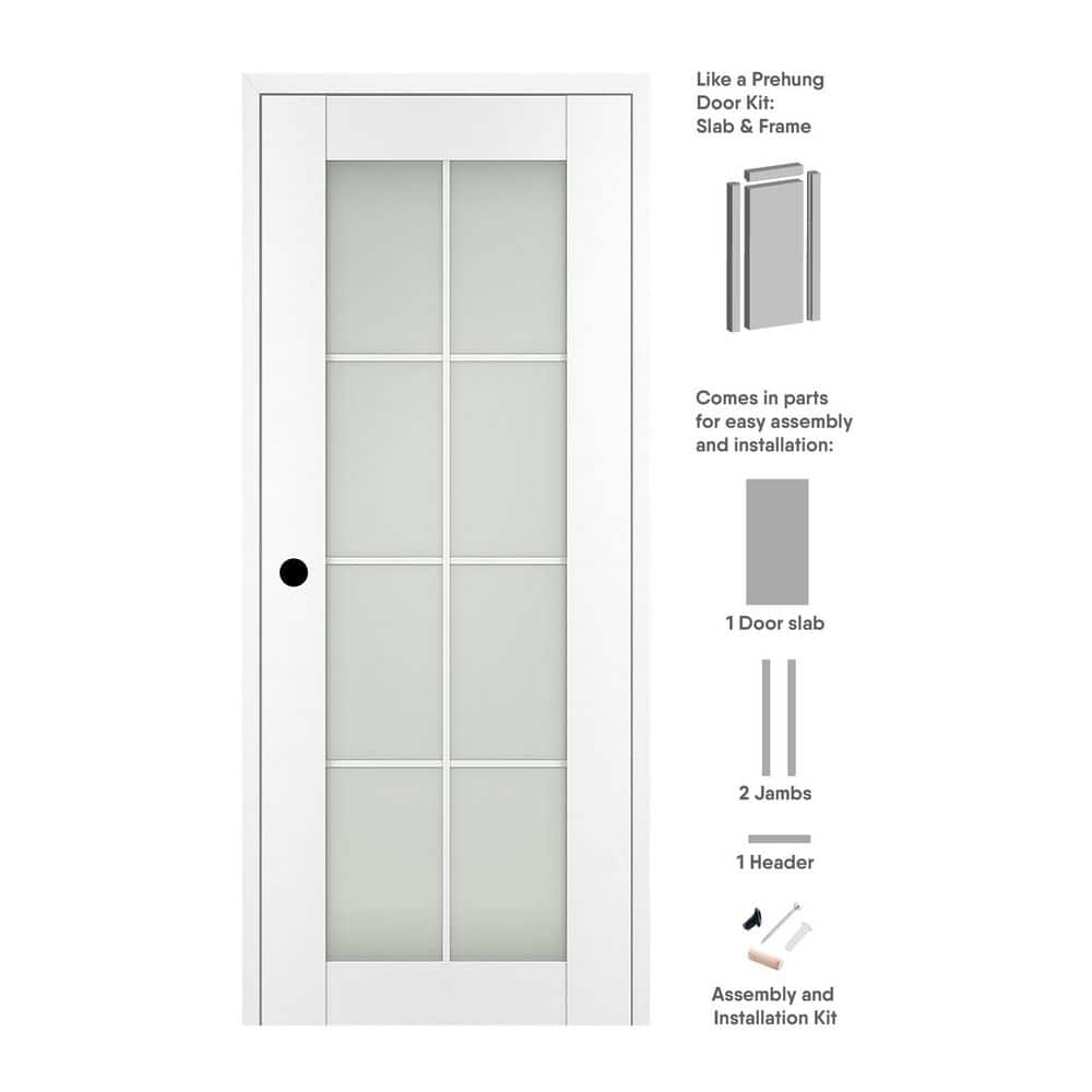 8 Lite 30 in. x 96 in. Right-hand Frosted Glass Bianco Noble Composite Solid Core Wood Single Prehung Interior Do price history on PriceWatchPro