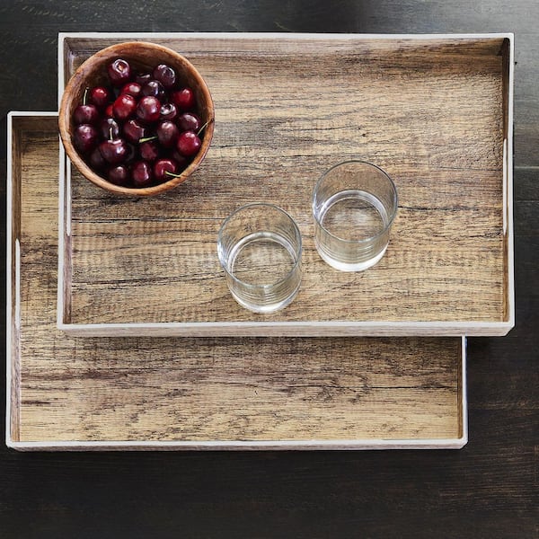 American Atelier 14 in. x 19 in., 12 in. x 18 in. Poplar Finished Serveware Serving Trays with White Rim (Set of 2)