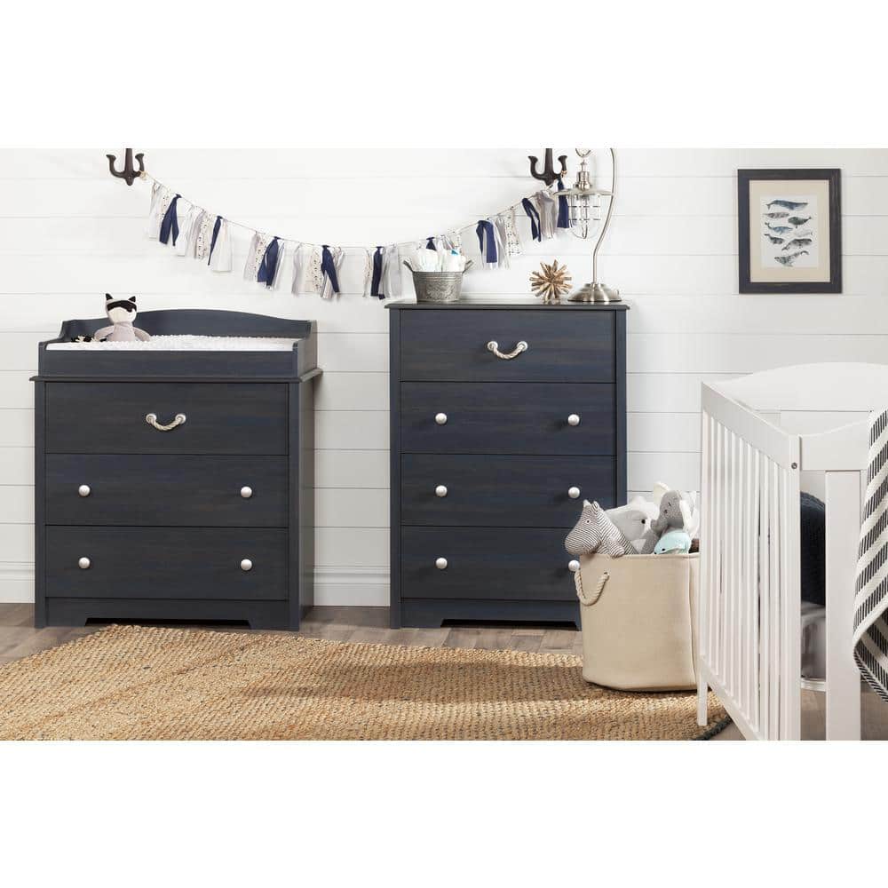 Coastal Blueberry 4-Drawer Nautical Dresser for Compact Spaces